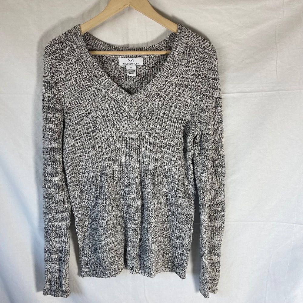 M Magaschoni Black/White V-Neck Sweater Sz M